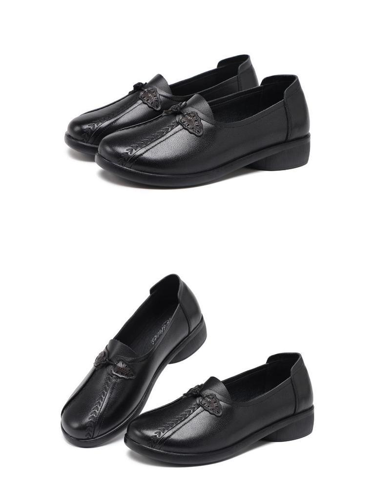 Damen-Slipper aus echtem Leder, niedrig geschnitten - Bequem, rutschfest, Übergröße, Herbststil, weiche Sohle, Mama-Design. Modell 801320.