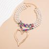 DIEZI Bohemian Multi Color Stone Necklace For Women Party Big Heart Pendant Turquoise Pearl Choker Necklace Statement Jewelry