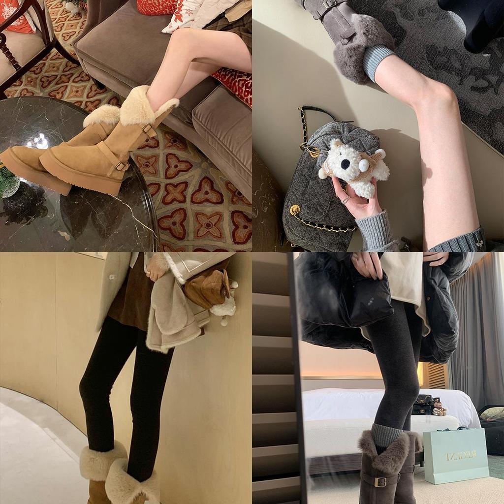 Thick Sole Fur Trim Warm Cotton Shoes Mid-Calf Snow Boots for Women Winter Style