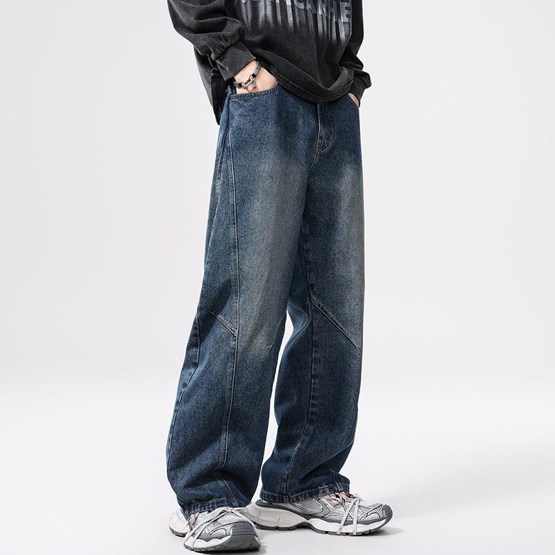 New American Retro Washing Scimitar Jeans for Men's Loose Slim Trousers