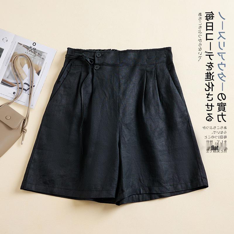 Women's 2024 Summer Multi-Color Cotton Linen Elastic Back Wide-Leg Loose Casual Plus-Size Shorts