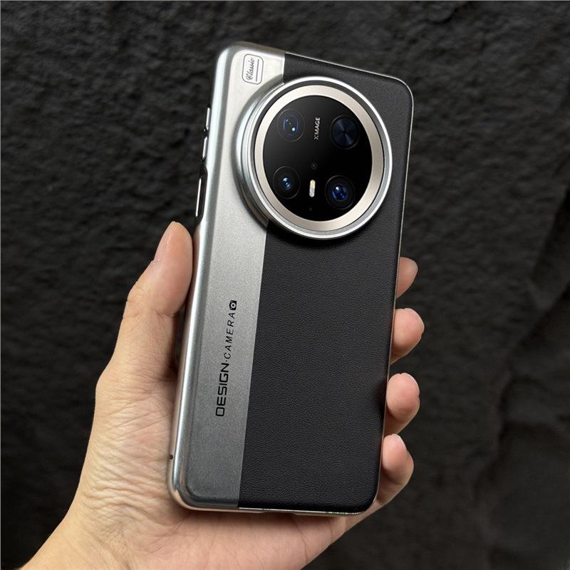 The camera model is suitable for Huawei Mate80ProMax plain leather splicing mobile phone case Xiaomi 17 premium business case.