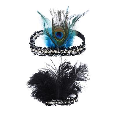 Feathered Headpiece Elastic Headband 1920s Flapper Headband Costume Accessories for Women Wedding Prom Masquerade Party