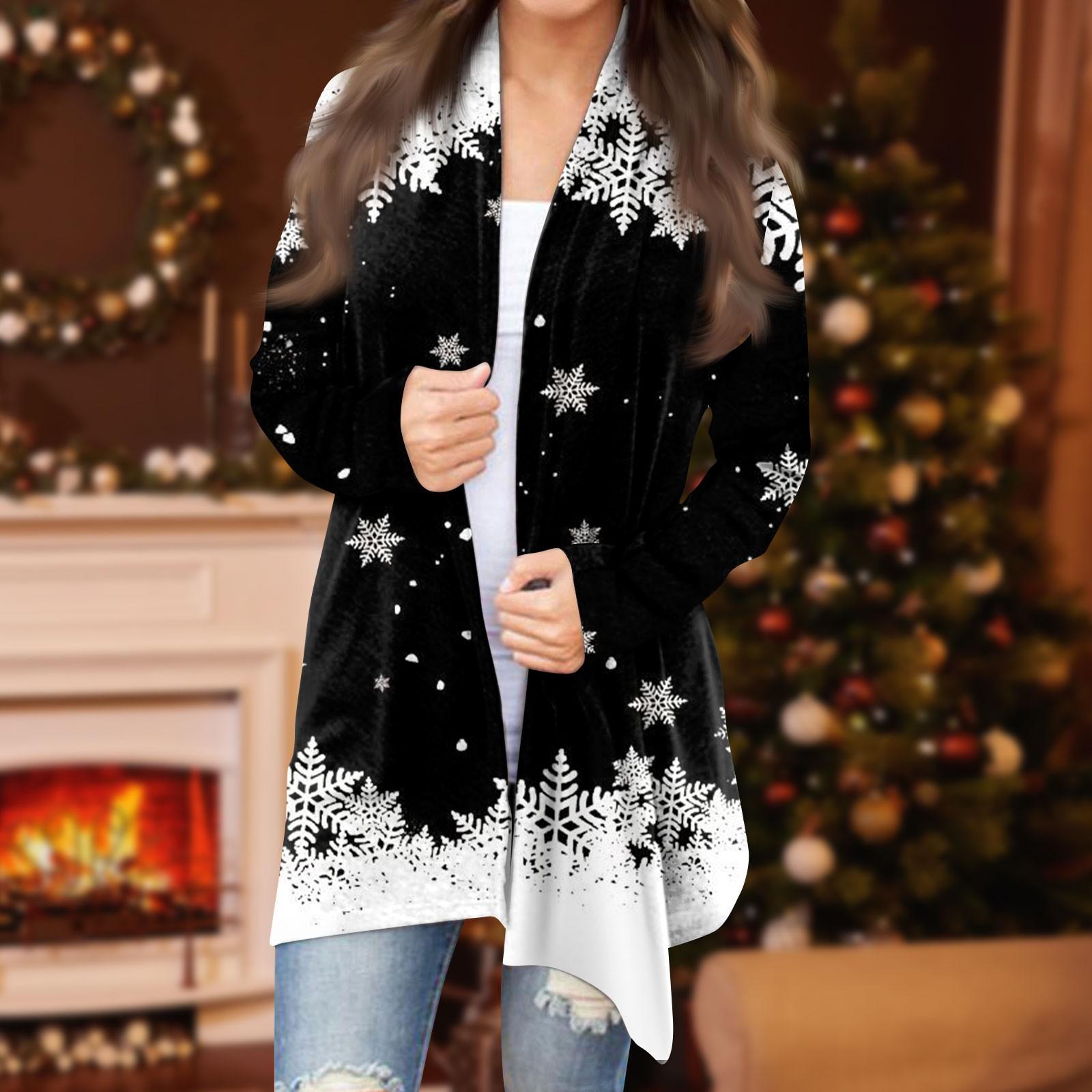 

Женский кардиган с рождественским принтом и длинными рукавами спереди, легкая куртка с принтом XXXL чёрный