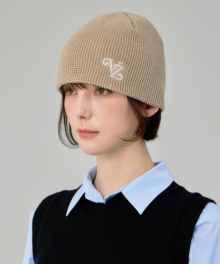 Bajal Leaf Vz Logo Waffle Beanie Beige