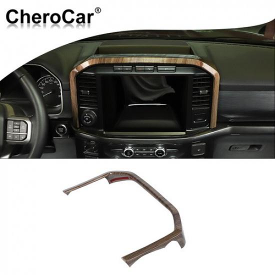 Front Central Control GPS Navigation Decor Trim For Ford F150 + Wood Grain