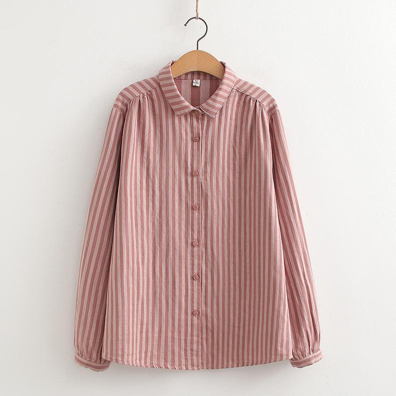 Long Sleeved Shirt Women's Korean Version Loose Slimming Embroidery Double-layer Cotton Yarn White Base Shirt