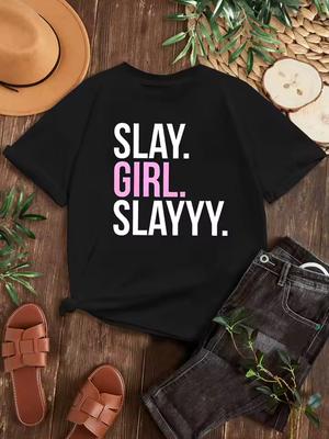 SLAY GIRL SLAY Nadruk z literami Harajuku Krótki rękaw Codzienny Damski T-shirt Ubrania Streetowe Góry Koszulki Estetyczne Ubrania