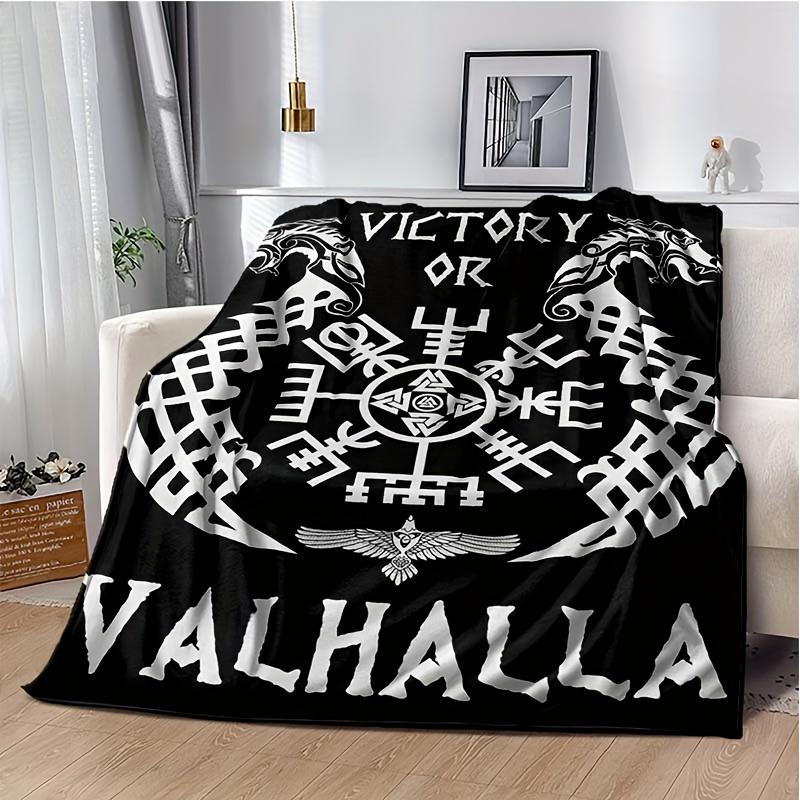 1pc Black Viking Soft Plush Blanket, Warm Blanket Living Room Blanket Bedroom Bed Sofa Picnic Travel Camping Car Sleeping Blanke