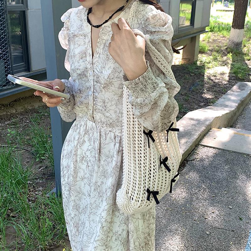 Yogodlns Bow Design Knitting Shopper Shopping Bag Female Shoulder Bags For Women Korean Fashion Soft Handbags Trend Travel Tote Bag