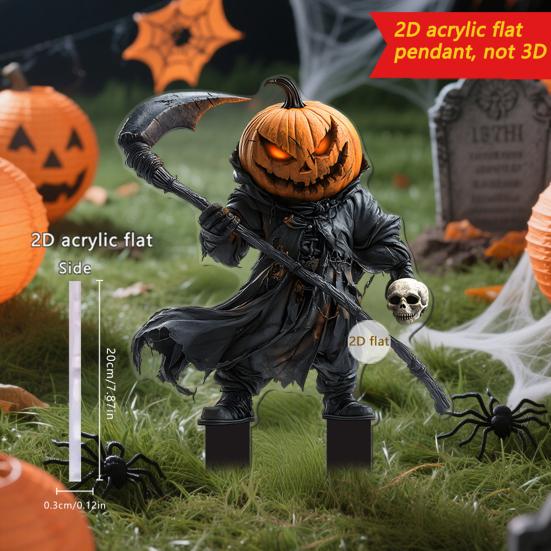 Halloween Garden Stake 2D Flat Pumpkin Man Decoration Outdoor Skeleton Decorative Stake for Lawn Yard Patio Decor