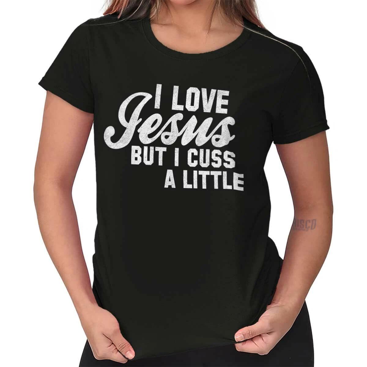 Christian I Love Jesus But I Cuss A Little Womens Top Junior Graphic Tee S