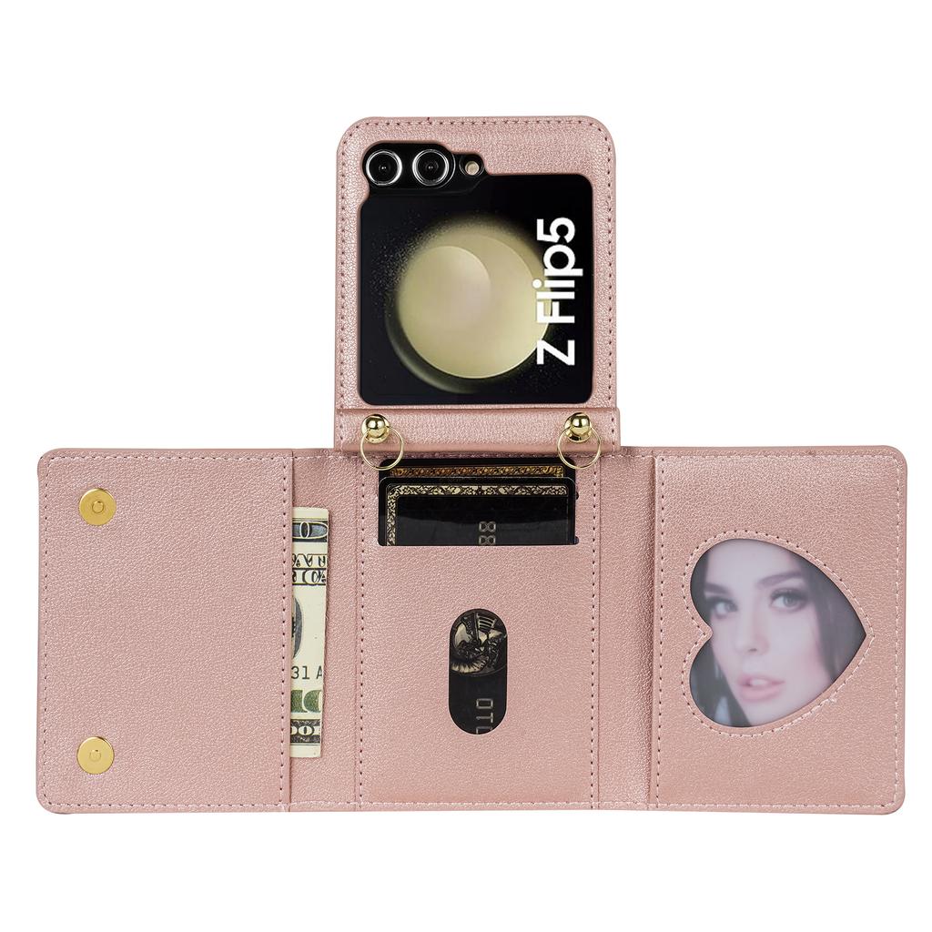 Crossbody Zipper Cards Solt Wallet Leather Case For Samsung Galaxy Z Flip 6 5 4 3 5G Flip6 Flip5 Triple Fold Pocket Purse Cover