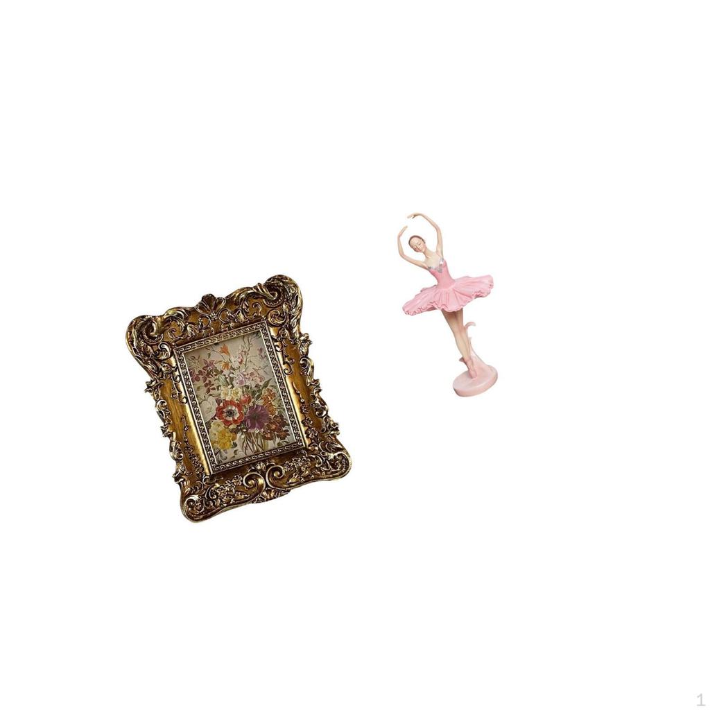 Hand Carved Floral Photo Frame Picture Holder Tabletop Wall Mounted Antique Ballerina Figurine Resin