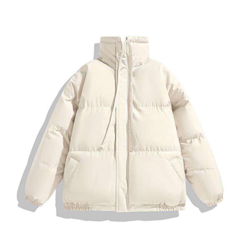 Winter Women’s Casual Simple Down Cotton Short Jacket Stand Collar Drawstring Zipper Hem Elastic Cotton Jacket Solid Thicken Warm Short Puffer Jacket