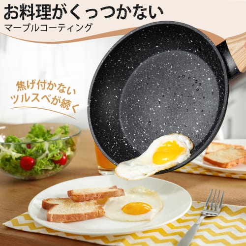 MICHELANGELO 26cm Marble-Coated Frying Pan with Lid, Induction and Gas Compatible, Serves 2-3, Water-Repellent, Non-Stick, PFOA- and PFOS-Free, Safe a