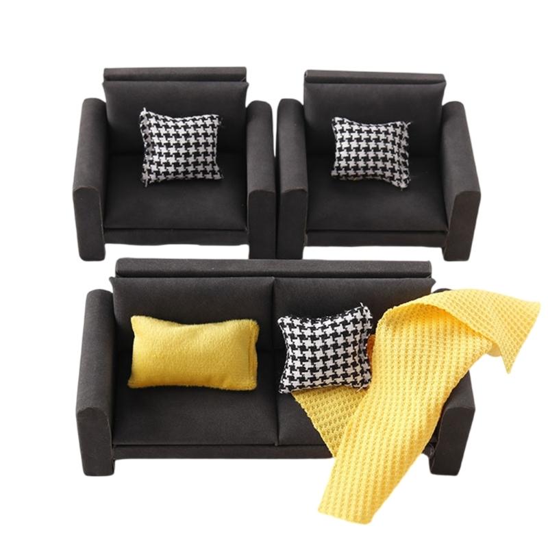 Dollhouses Loveseat Single Sofa Couch Handcrafted Wooden Miniature Decors For DIY Toy House Accessories