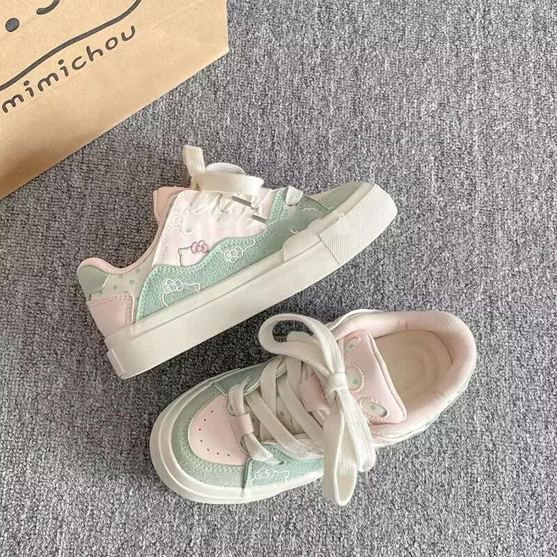 Korean Style Casual Platform Sneakers Women Cute Bread Shoes White Pink Blue