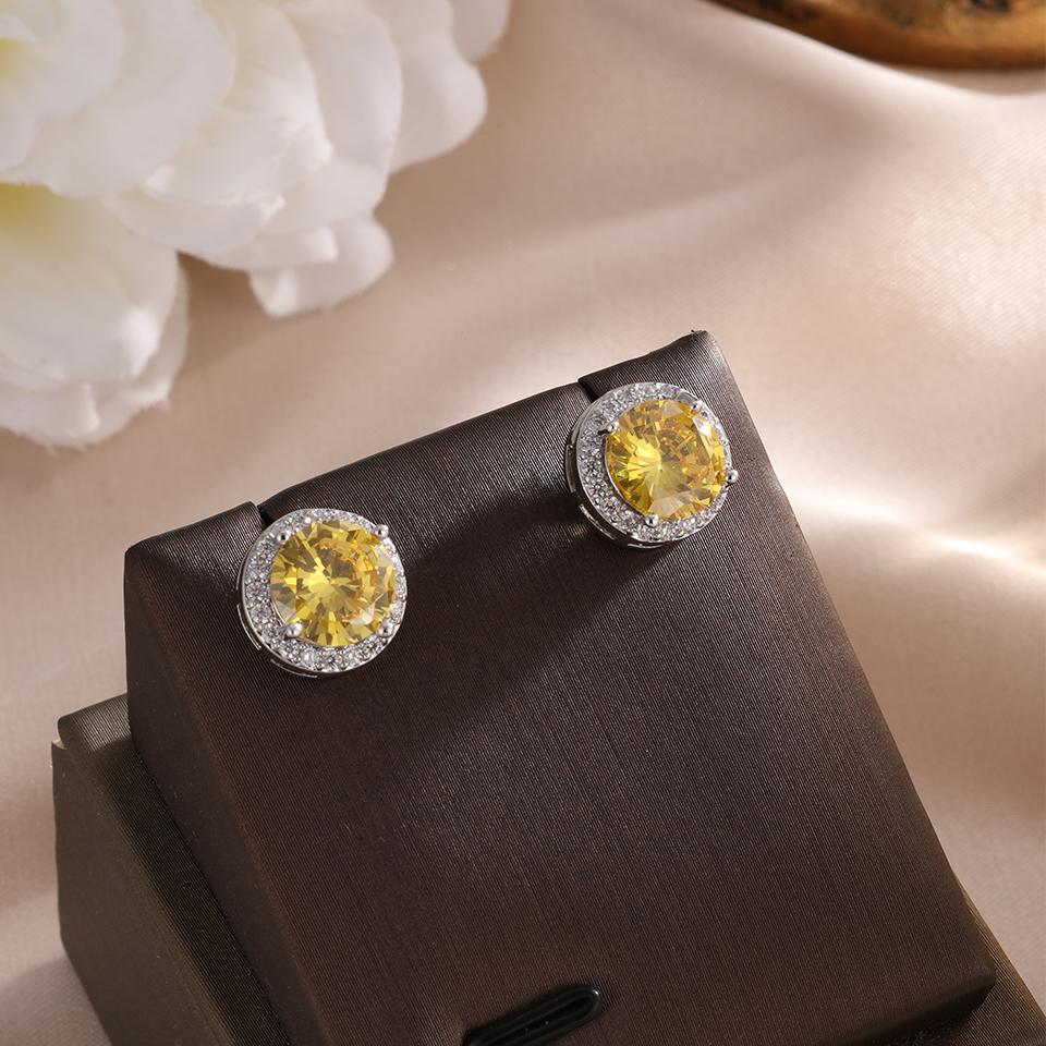 ZAKOL Classic Simple Round Zircon Stud Earrings for Women Men Shiny Blue Yellow AAA CZ Earring Exquisite Zircon Gift Wholesale