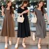 Maternity Short-sleeved Dress Women's Summer Loose and Thin Temperament Fashionable and Simple Maternity Clothing Pleated Medium and Long Dress