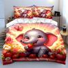 Baby Elephant Strawberry Decor Set Bedding Set with 1 Duvet Cover 2 Pillowcases Single Double King Queen, Gift