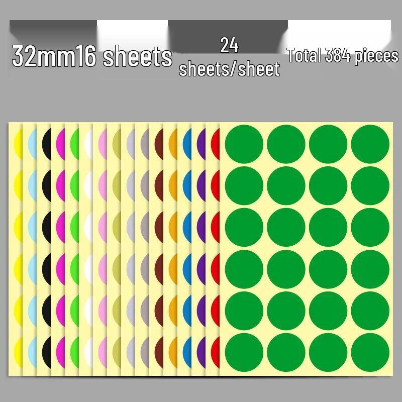 16-Color Round Self-Adhesive Dot Labels - Tear-off White Stickers for Sorting and Marking