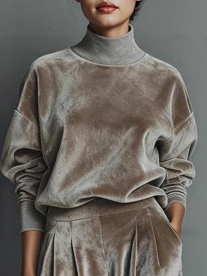 European & American Stylish Gold Velvet Long Sleeve High Collar Sports Set for Women - Autumn/Winter Fashion