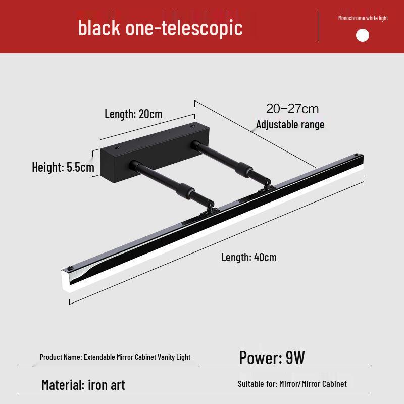 Nordic Minimalist Bathroom LED Telescopic Mirror Cabinet Vanity Light, Three-Color Wall Light for Bathroom.