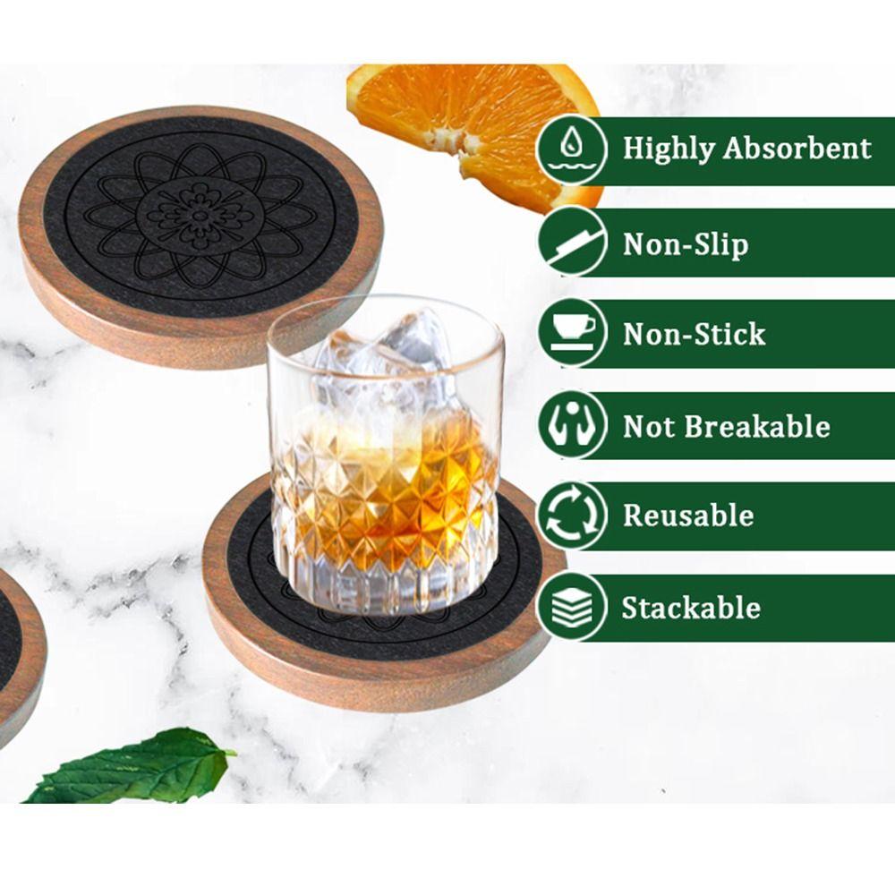 Drink Absorbent Wood Coasters Heat Resistant Wooden Drink Placemats Felt Wooden Tea Mat  Office