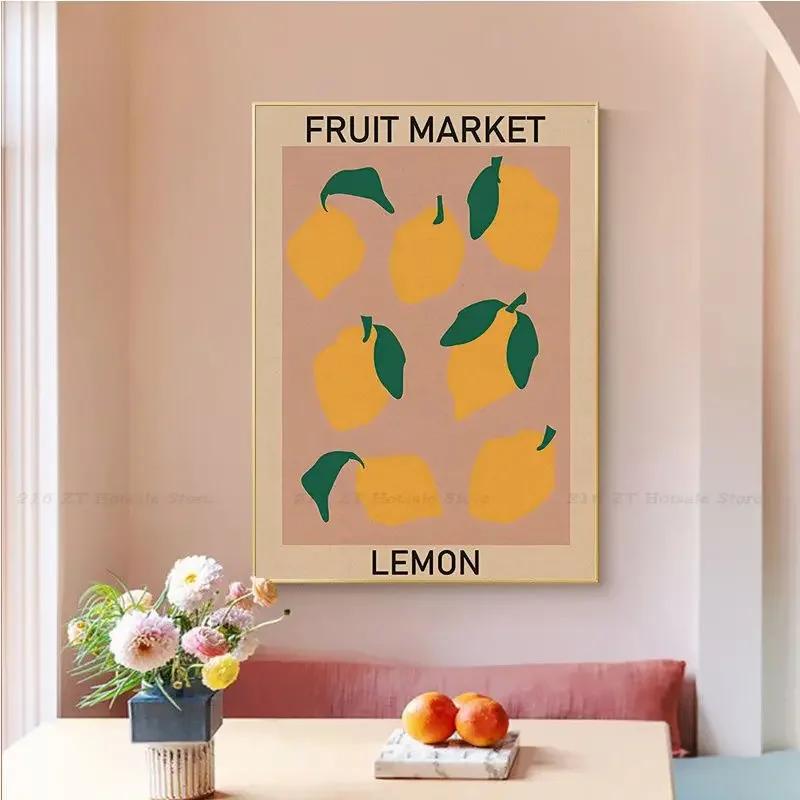 Cherry Lemon Orange Fruit Market, HD Canvas Print Wall Art Poster, Suitable for Home, Store, Restaurant ation Painting