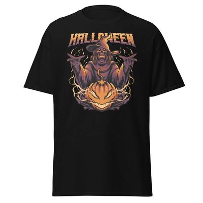 Skeleton Wizard Jackolantern Unisex Classic 100% Cotton T-shirt Mens Tees Top Halloween