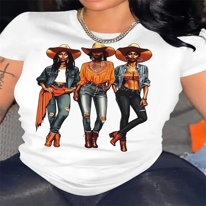 Letní top s kulatým výstřihem a potiskem Módní Ležérní Roztomilá dámská trička z čisté bavlny s krátkým rukávem