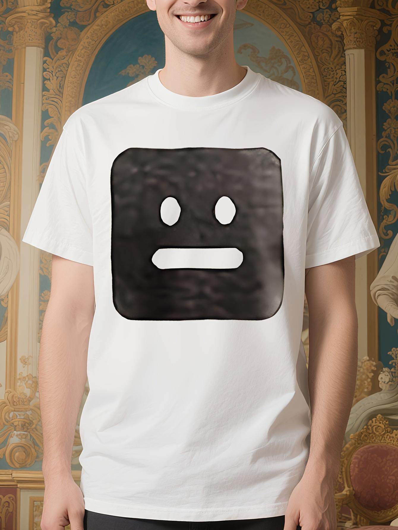 White Tshirt - Minimalist Black joyful Face Graphic Tee S