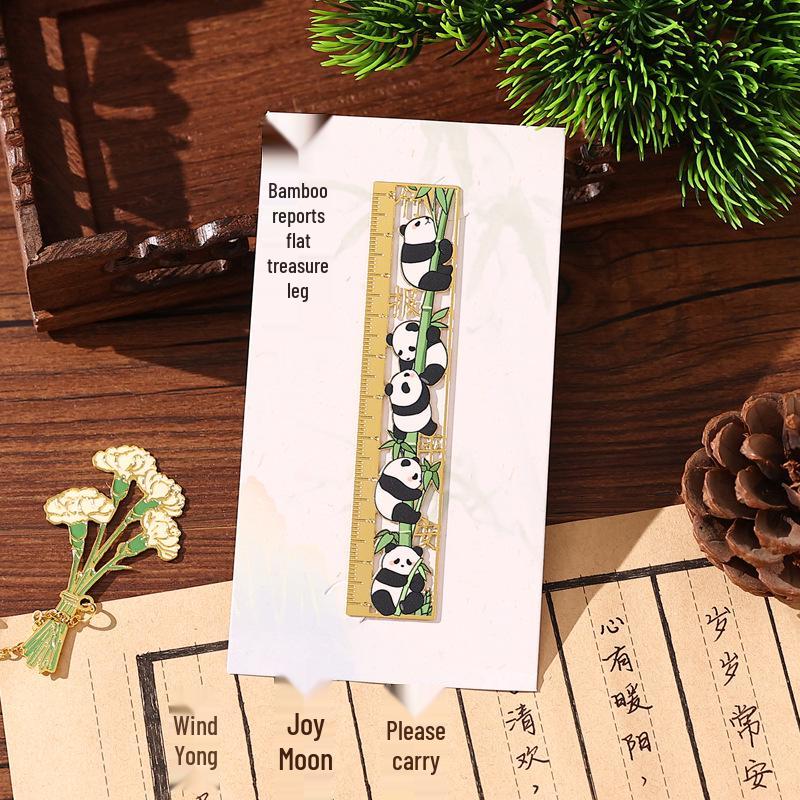 Good Luck Panda Classical Chinese Style Metal Bookmark & Ruler - Exquisite Cultural Souvenir