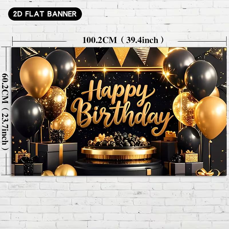 2D Black & Gold Glitter Birthday Background Cloth for Adult Party Photoshoot