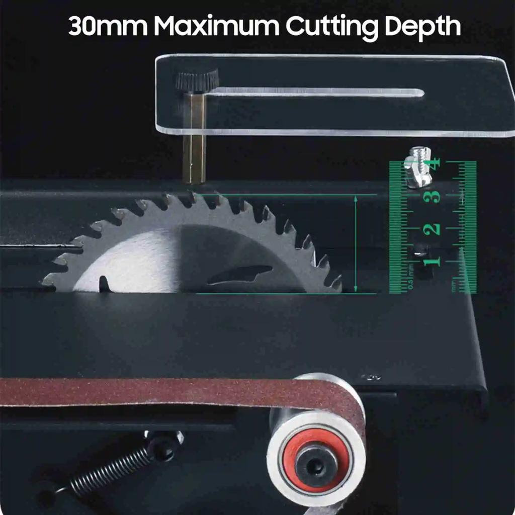 200W Dairesel Tezgah Testeresi Mini Tezgah Testeresi ve Bant Zımpara Değişken Hızlı 30mm Kesme Derinliği Ahşap Plastik Taş Metal Bıçak İçin