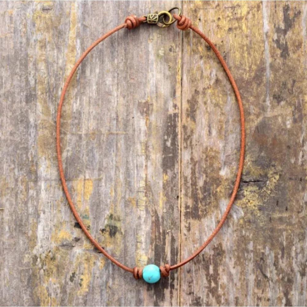 Fashionable Retro Turquoise Beaded Short Neck Fitting Women's Necklace, Versatile for Daily Use