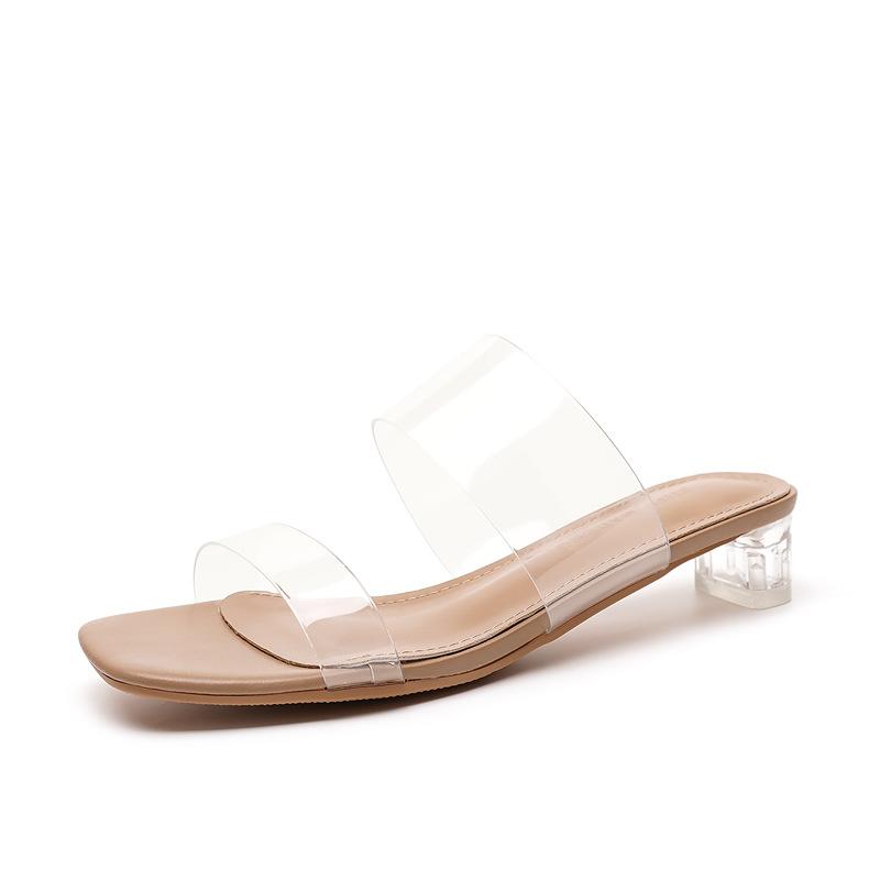 Thick-soled beautiful waterproof table sandals women's thick heels summer new transparent crystal high heels nude cool slippers