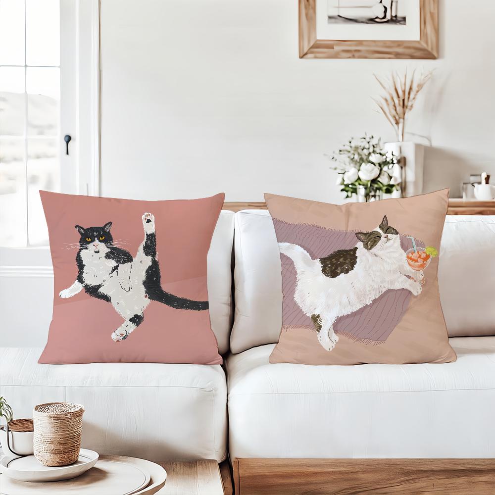 Cat Is Leisure Life Pillow Case Sofa Living Room Bedroom Headboard Backrest Square Cushion Nap Time