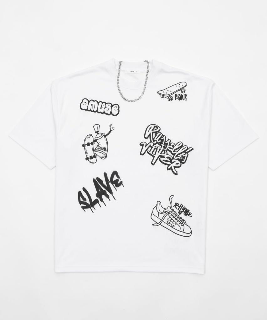 WEGO Short Sleeve Set with Rough and Grungy Graphic Summer Size White Men's T-Shirt (2 Pieces) Accessories, T-Shirt, Clothing, Streetwear, M,
