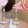 Silver Needle Diamond Parrot Pearl Tassel Earrings Medium Antique Fashion Exquisite Earrings Light Luxury Premium Earrings Earrings Earrings
