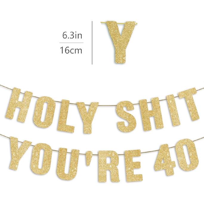 40th Birthday Banner Gold Glitter, Happy 40th Birthday Decorations for Men, Funny 40th Party Decorations for Women, 40 Year Old Sign Decor
