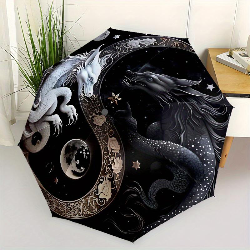 

Dragon Yin Yang themed, Eight ribbed, Self folding Umbrella Is Suitable for Everyday Outdoor Use and Is An Ideal Gift for Friends and Family