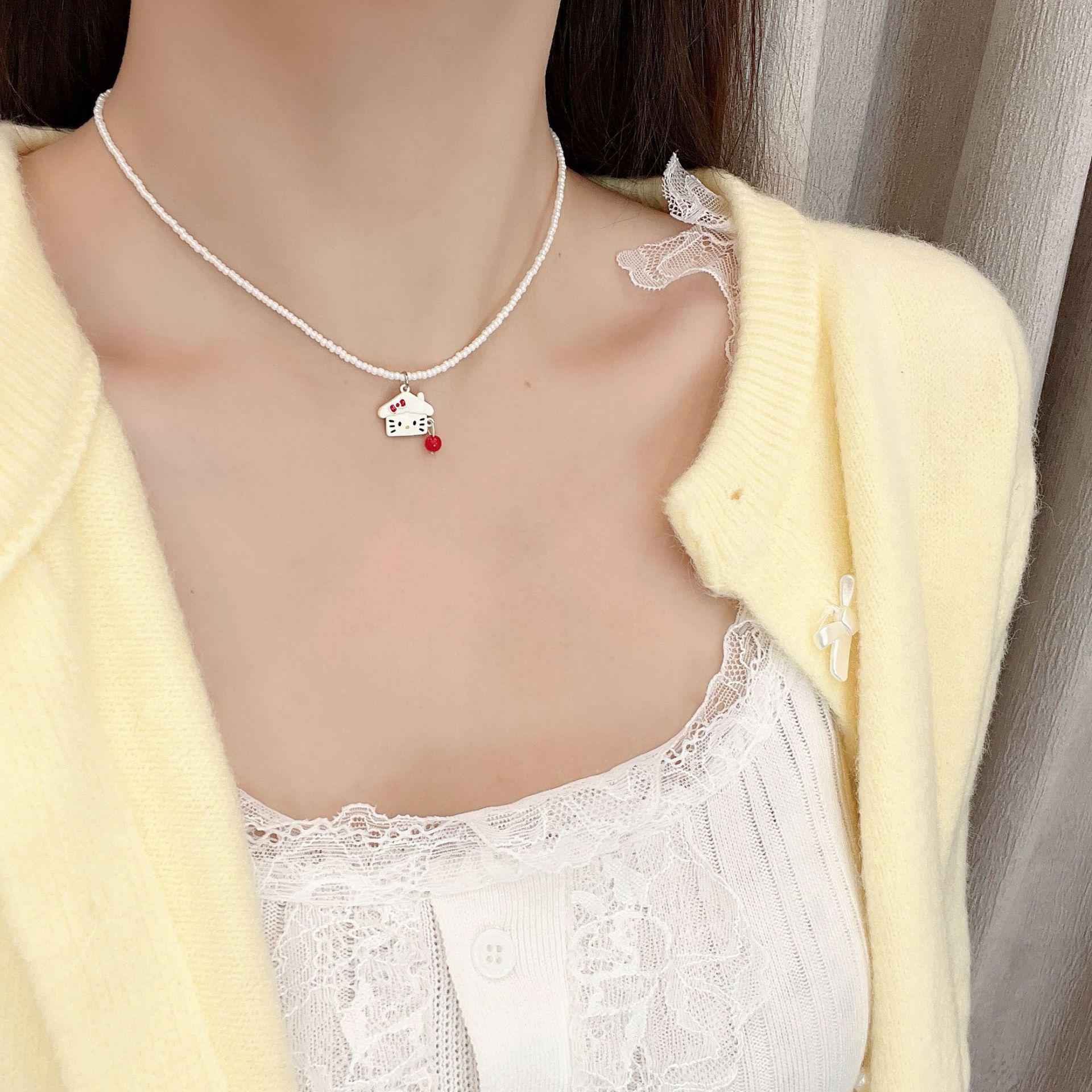 

Оригинальное милое женское колье и серьги в виде домика KT Cat House Beaded Necklace белый