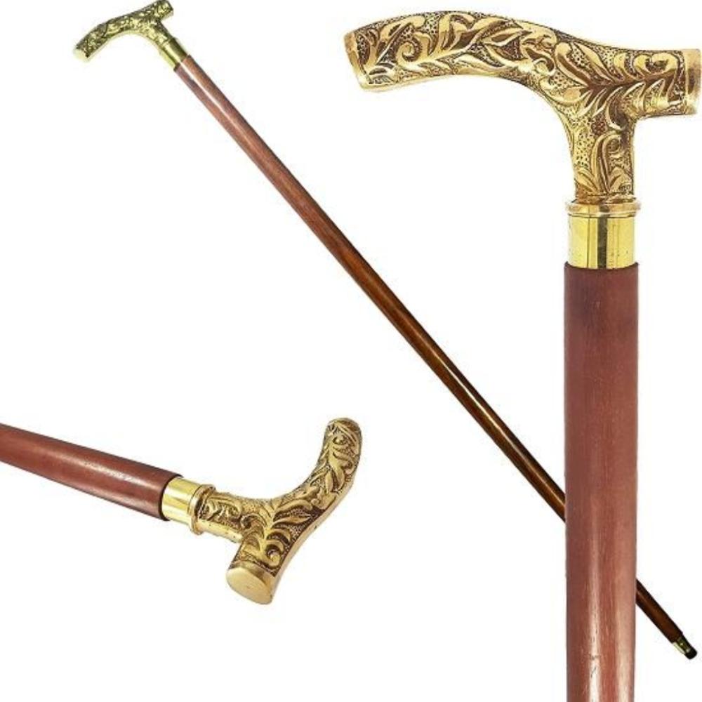 Antique Carved Walking Stick Cane for Men - 93.98 Cm Wooden Aid Staff