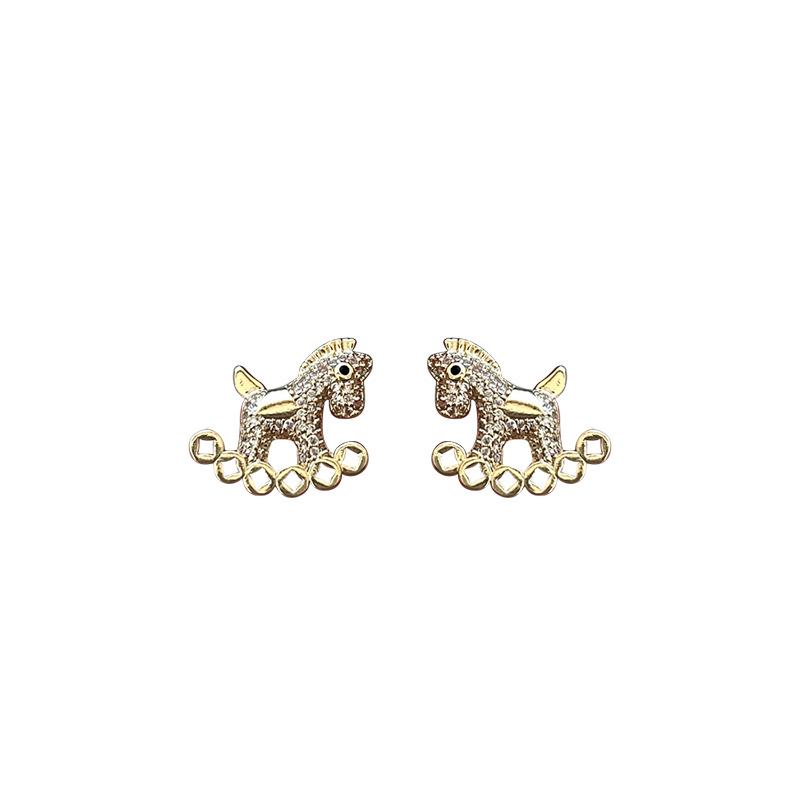 Diamond-Studded Silver Needle Horse Earrings: Elegant, Versatile, and Luxurious