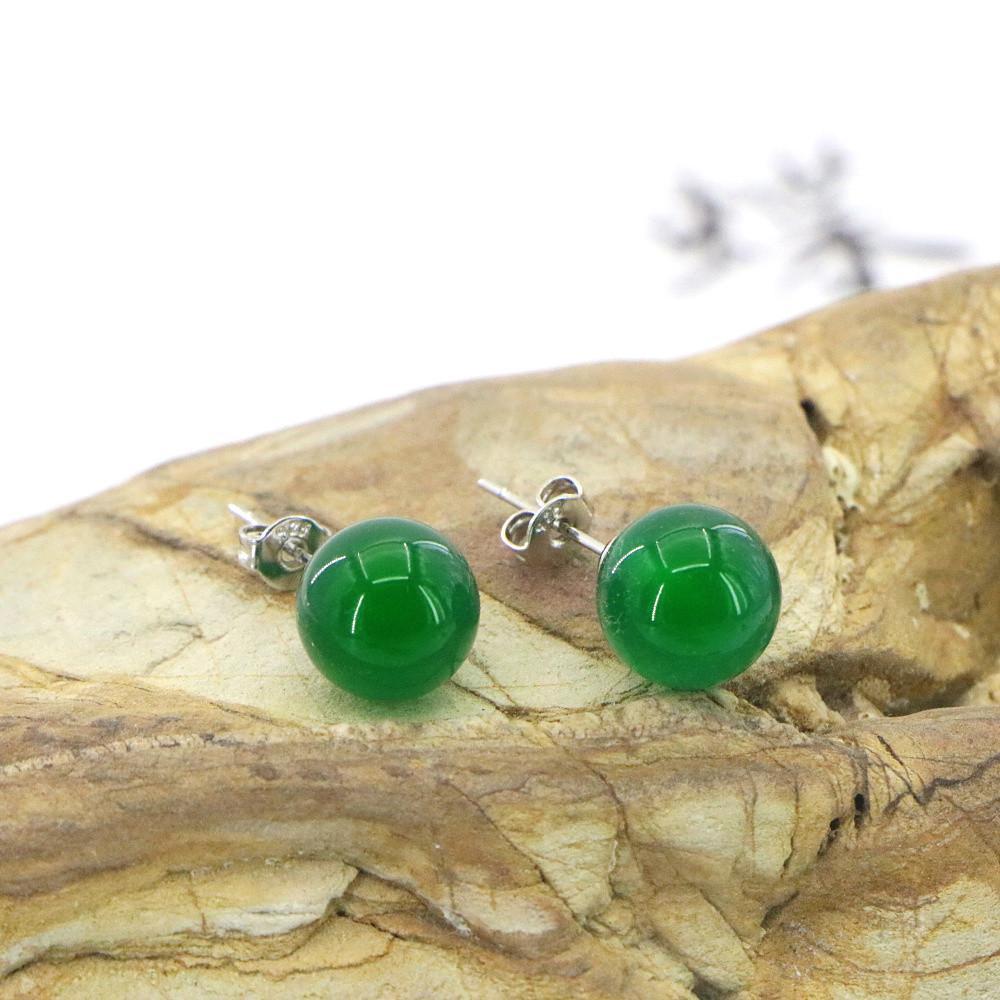 Buy 10mm Trendy Natural Green Jade Stud Earrings Fashion Jewelry AAA+