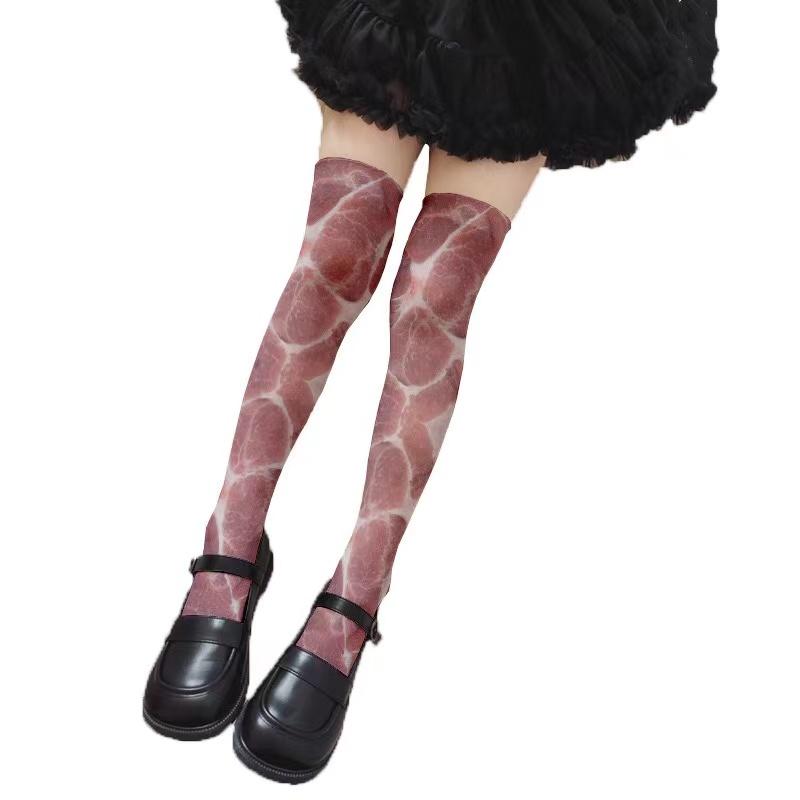 

Новый дизайн женских чулок до бедра, забавный узор свиного живота, необычные чулки, модные сексуальные чулки выше колена One Size