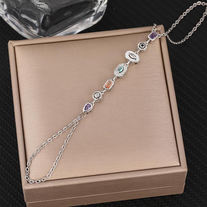 Stainless Steel Round Ball Connecting Finger Bracelet for Women Luxury Shiny Zircon Beads Not Fade Hand Chain Waterproof Jewelry