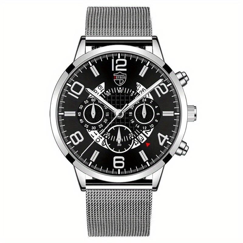 

DEYROS роскошные мужские серебряные сетчатые часы из нержавеющей стали мужские деловые повседневные кварцевые часы простые мужские часы Reloj Hombre